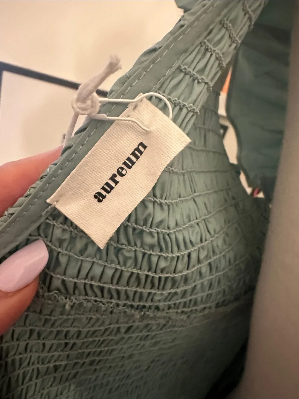 Aureum Robin Smocked Flutter Sleeve Midi Dress in Sage Small NWT - Picture 10 of 16